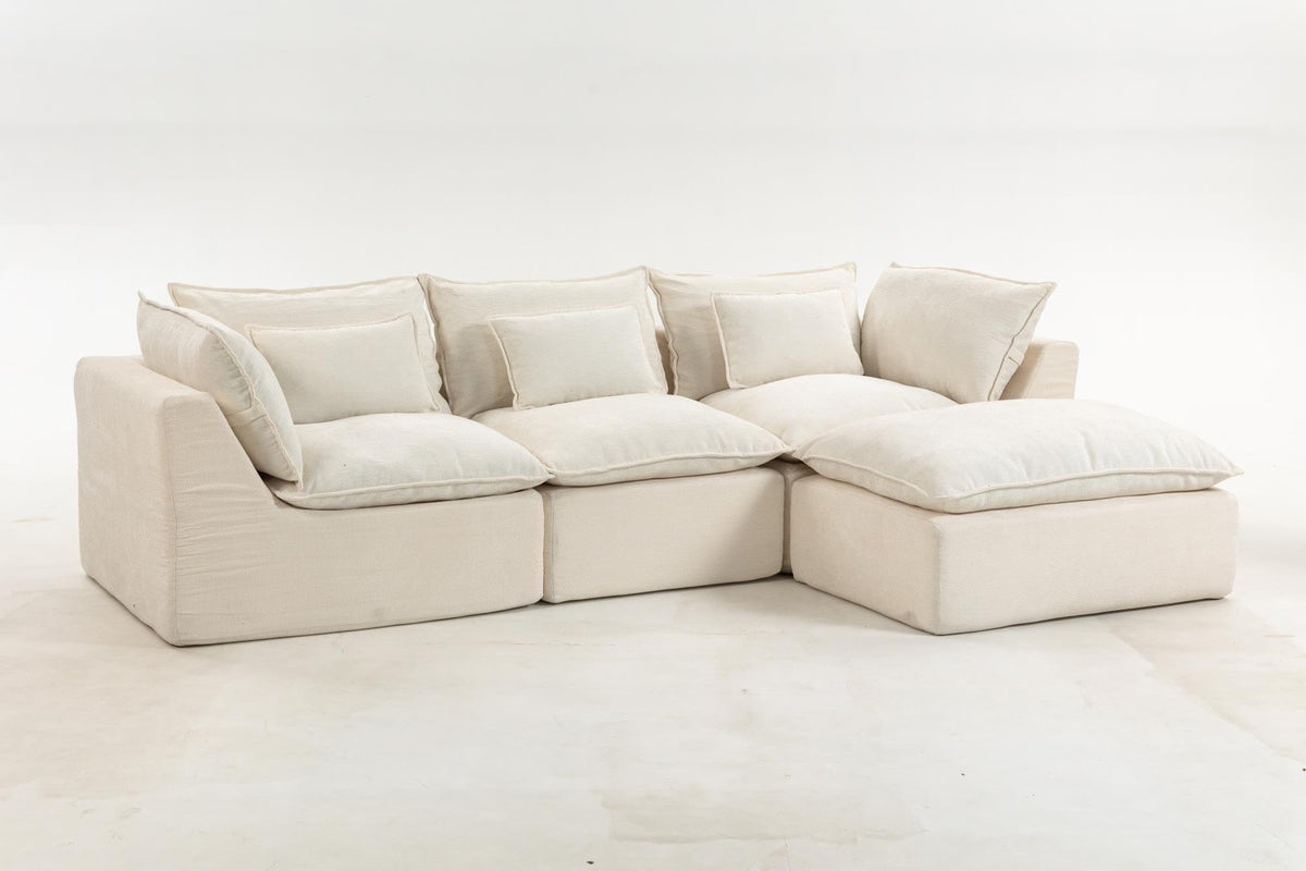 102.3-Inch Modular Sectional Sofa, Deep Seat, Waffle Fabric & Ottoman
