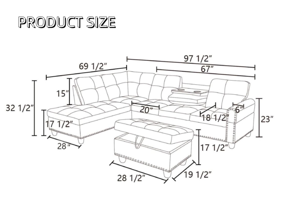 97.5" L Shaped Couches for Living Room, Sectional Couch Living Room Furniture with Storage Ottoman, Modular Sectional Sofa with Movable Chaise for Apartment Office, Grey
