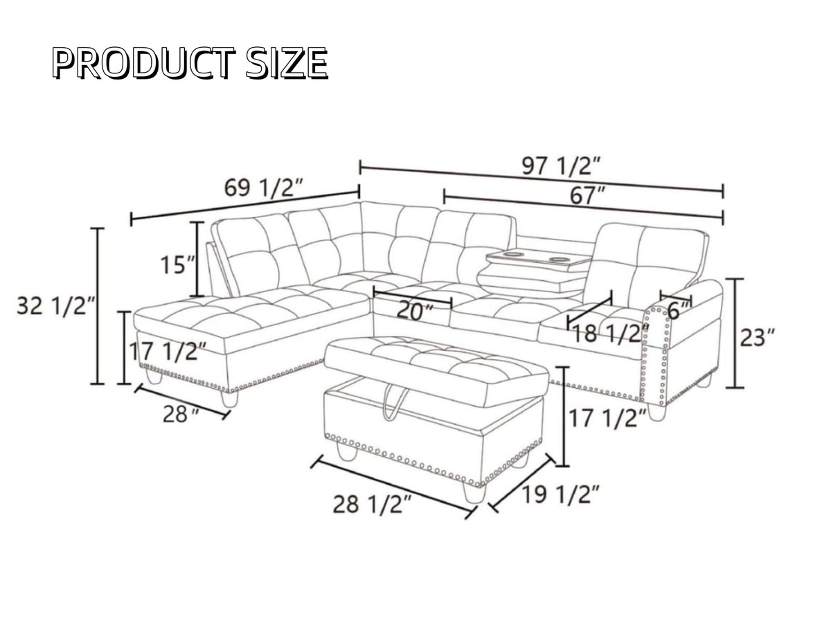 97.5" L Shaped Couches for Living Room, Sectional Couch Living Room Furniture with Storage Ottoman, Modular Sectional Sofa with Movable Chaise for Apartment Office, Grey