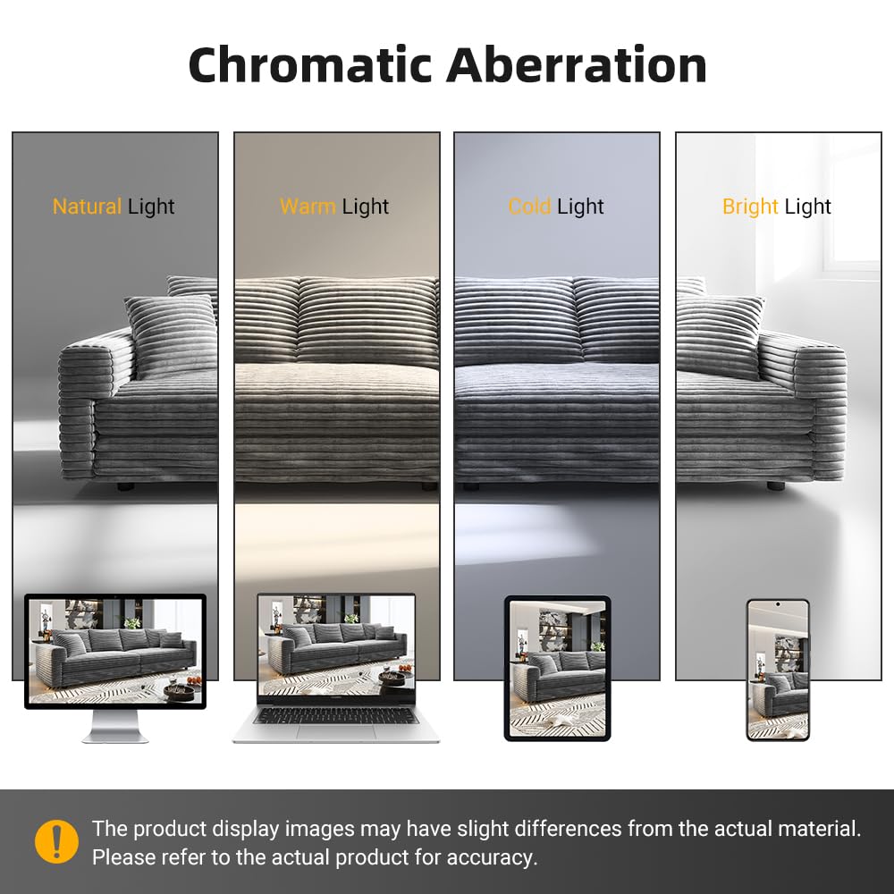 102.4" 4-Seat Corduroy Sofa with 3 Ottomans, Gray
