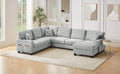 Tidyard Sectional Sofa U-Shaped 125.? L-Shaped Couch with Movable Ottoman & Side Storage Pockets, Grey Corduroy Upholstered Living Room Sofa