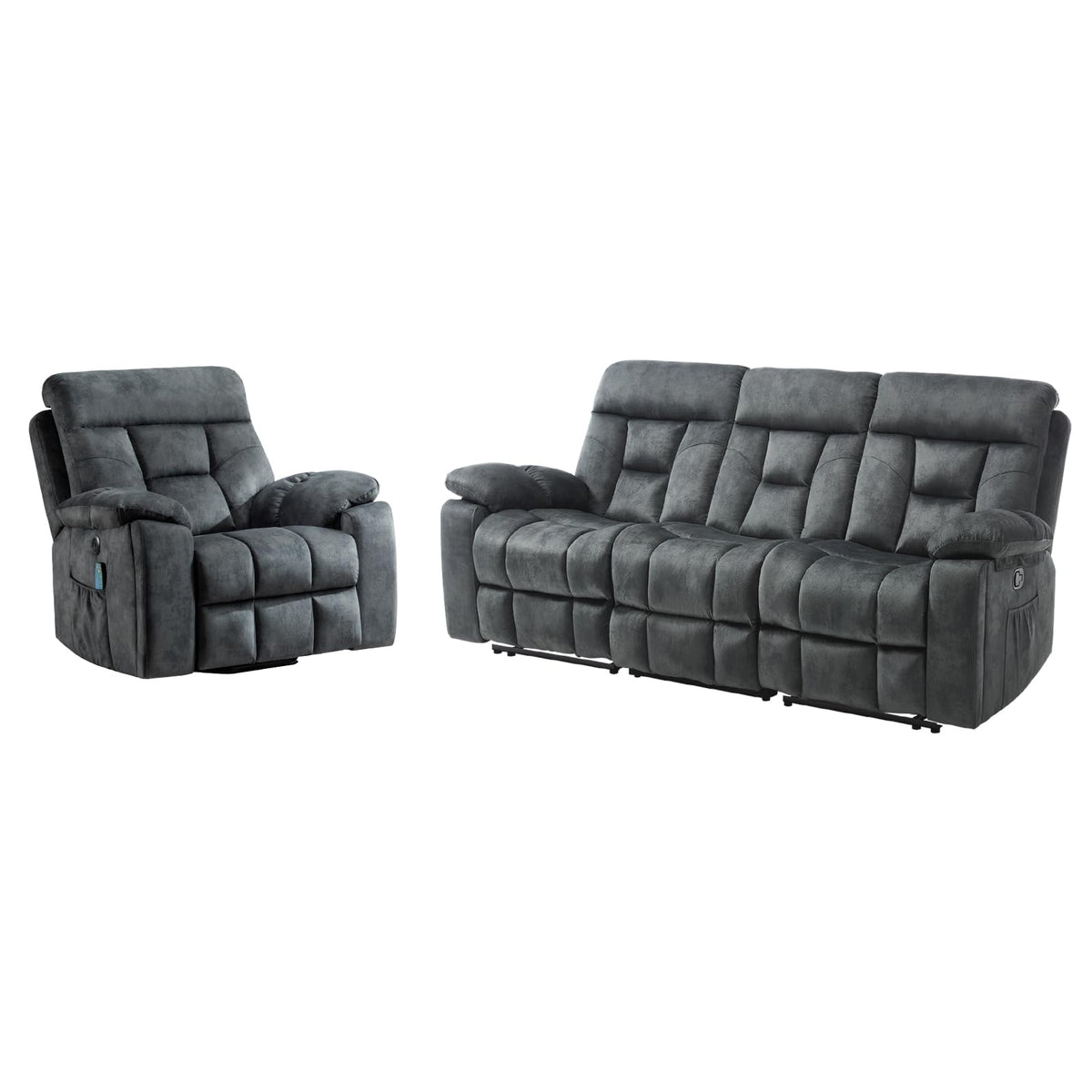 EBELLO 2 Piece Reclining Living Room Set, Soft Fabric Recliner Sofa Furniture Set, Included Power Lift Recliner Chair with Massage and Heat and 3 Seat Sofa, Dark Greenish-Grey