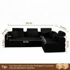 106" Convertible Sleeper Sectional Sofa Bed, 4-in-1 Corduroy Boneless Couch with Fixed-Shape Frame, Modular L-Shaped Sofa with Pillows, Fold Out Floor Sofa for Living Room Apartment (Black)
