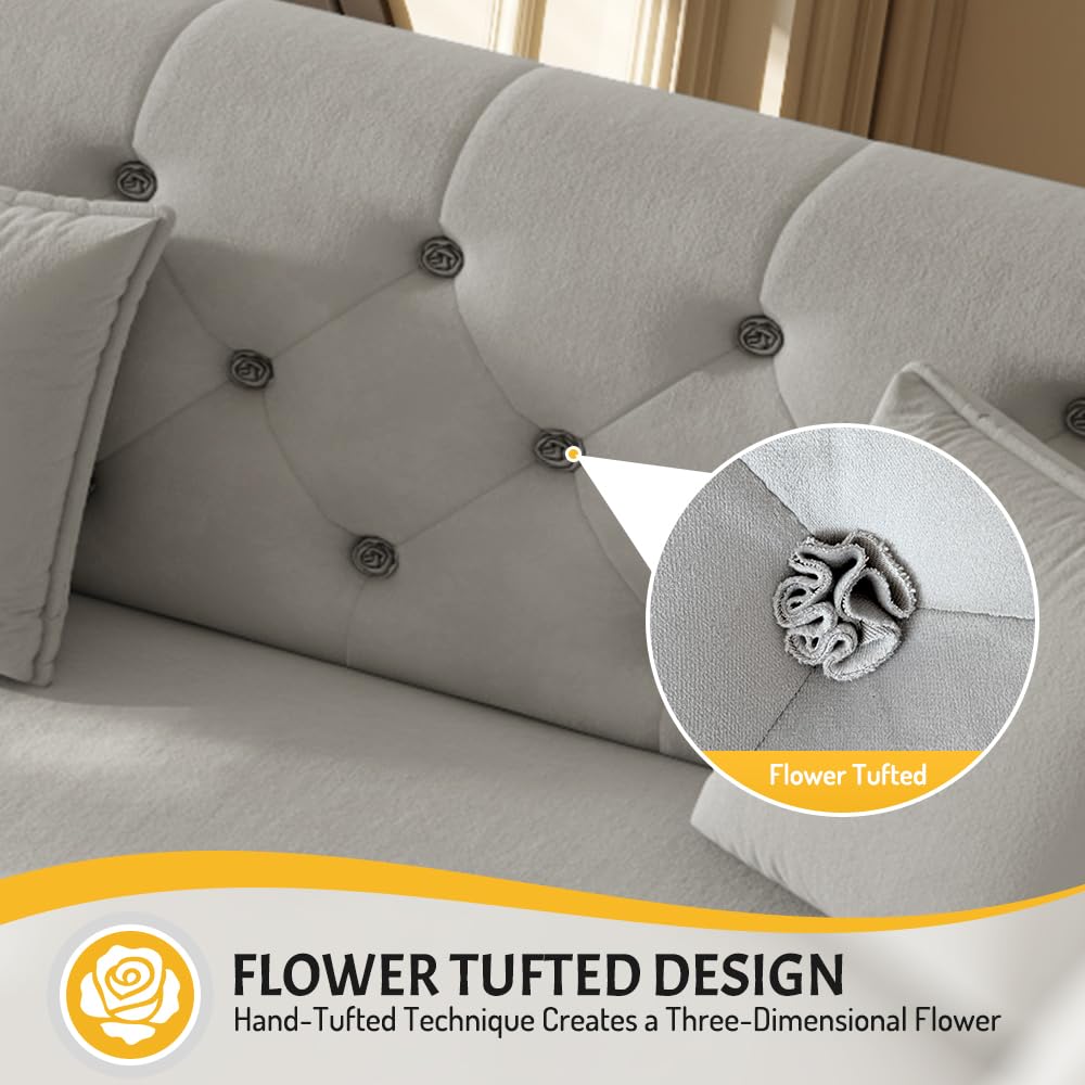 Velvet Pull Out Sofa Bed, Convertible Sleeper Sofa with Deep Seat, Handmade Tufted Back and 2 Pillows, Compact Couch Bed for Small Living Room, Apartment (Light Grey, 100")