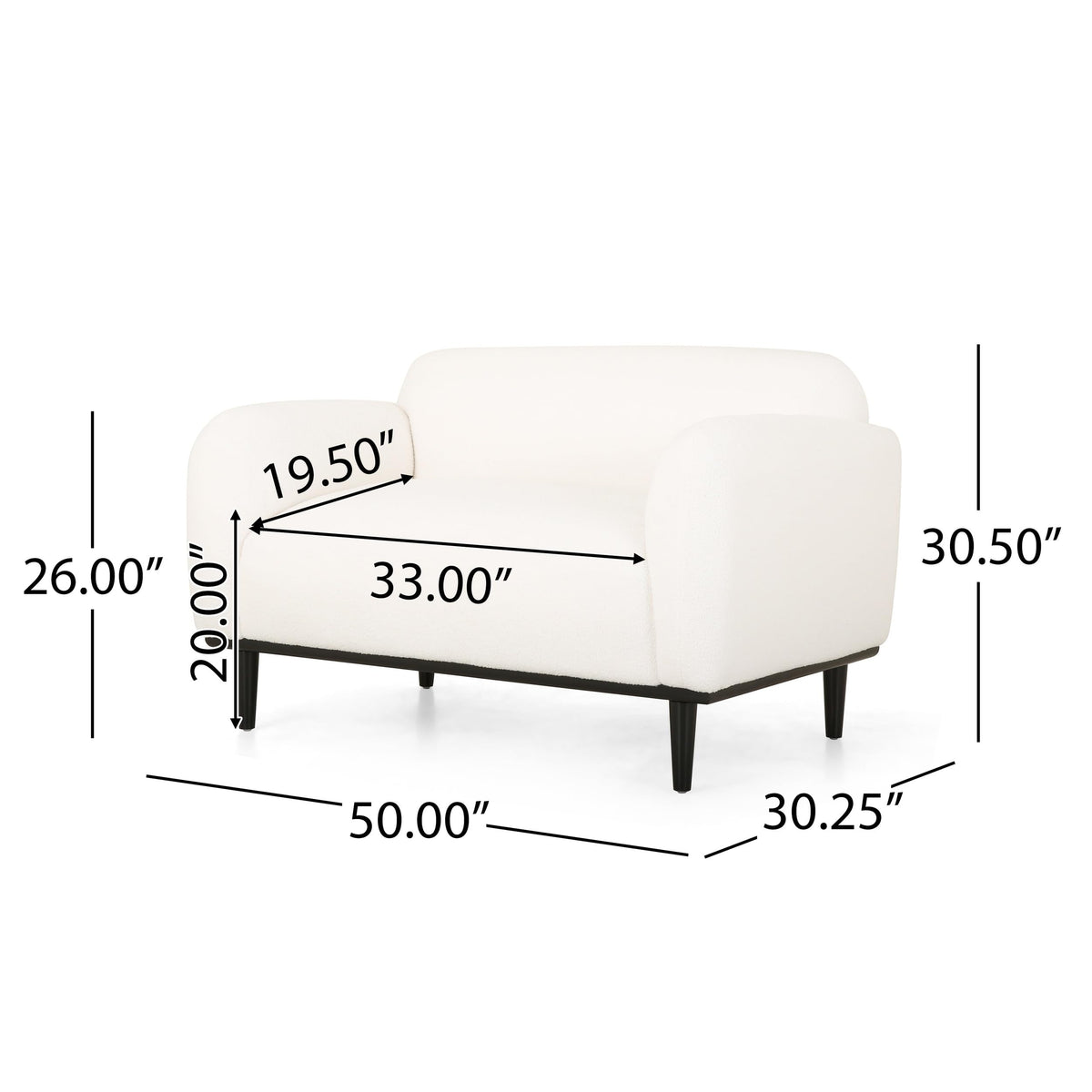 Vintage Loveseat Sofa 50 Inch Boucle Upholstered White Couch Black Legs