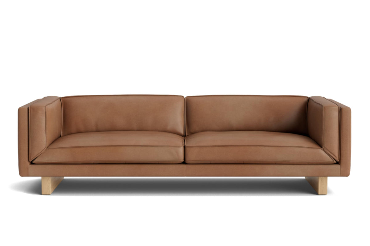 Valencia Alaina 110" Leather Wide Seat Sofa, Italian Nappa Top Grain Leather Couch, Scratch-Resistant for Living Room or Office (Brown)