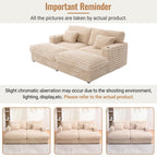 ZOEDO Oversized Double Chaise Lounge Sofa 82" Sofa Bed Plush Upholstered Sleeper Sofa Daybed with Two Supportive Pillows, USB Ports and Cup Holders for Living Room, Champagne (Old SKU:N719S002110D)