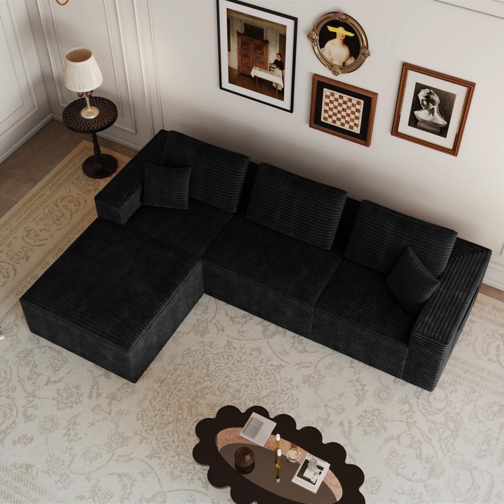 106.30 * 106.30" Modular sectional Sofa seat,Upholstered Compressed Couch for Living Room,Bedroom,Apartment,No Assembly Required,5 PC Free Combination (Black -)