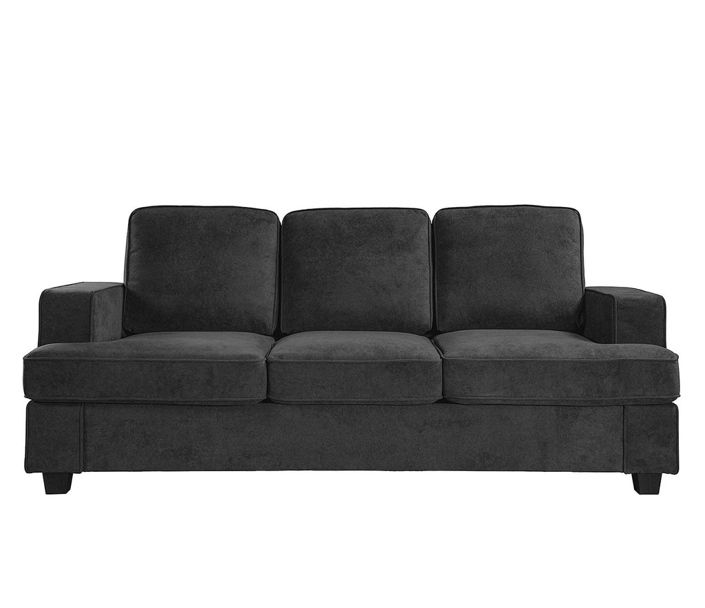 Velvet Sofa, Comfortable 3 Seater Couch with Deep Seating and High Density Foam, Loose Back Cushions, Wide Arms, Livingfor Home, Apartment, Office, Black