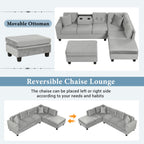 105" Modern Sectional Sofa with Storage Ottoman Gray Design Living Room Cozy Comfort