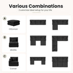 WJShome Cloud Modular Sectional Sofa Couch for Livingroom,119inch Down Filled L Shaped Couch with Wide Seat,Convertible Sectional Sofa with Ottoman,Covers Washable&Replaceable,Black