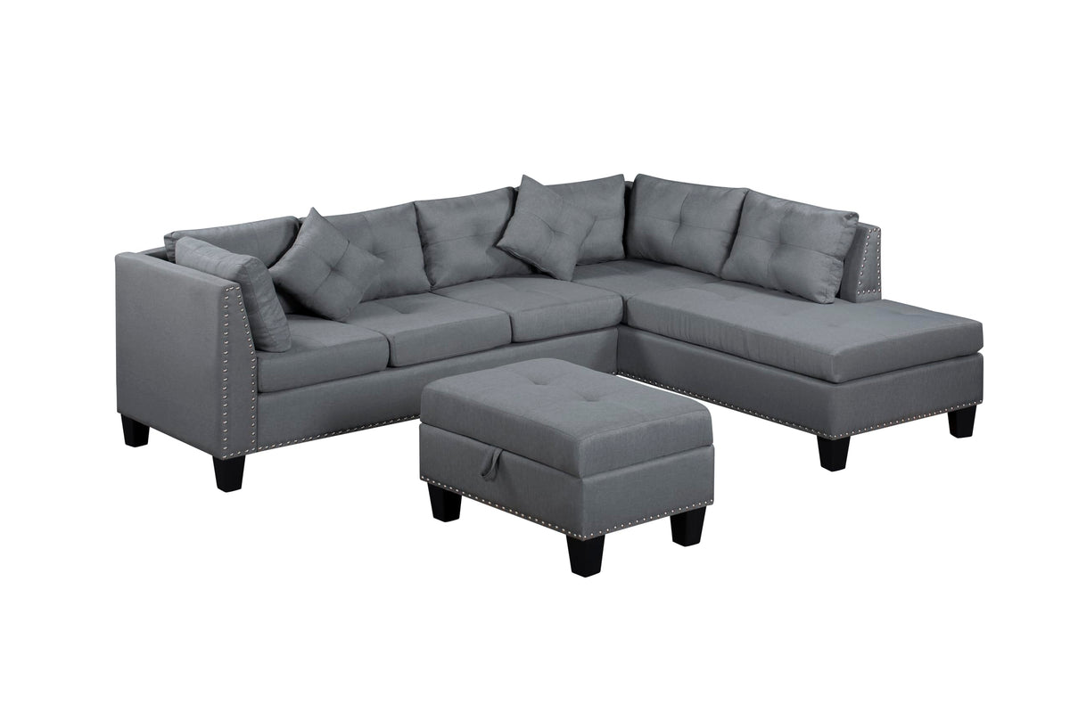 104.5" Upholstered Sofa,Chaise Ottoman, Gray