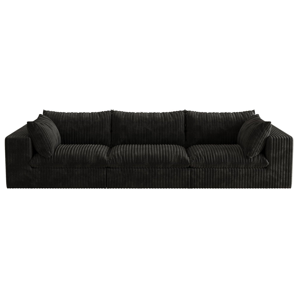 118.2" Cloud Sofa,Corduroy Fabric,Deep Seat Couches,Double Layer Design,Removable Cushion,No Assembly, DIY Combination for Living Room, Bedroom,Conference Room,Apartment,Black