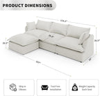 114.2" Cloud Sectional Couch L Shaped,Down Fill Couch,Linen,Grey
