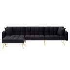107in Sectional Sleeper Sofa with Split Back, Velvet, Golden Metal Legs, 5 Adjustable Positions, 2 Toss Pillows
