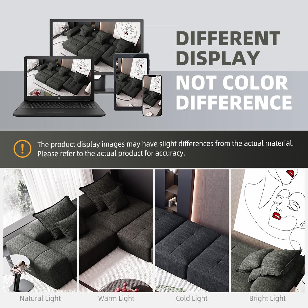 Tidyard Modern Sofa with 6 Pillows, Sparkling Chenille Fabric, No Assembly Required, Black