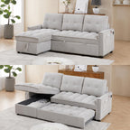 100" Modular Sectional Sleeper Sofa with Pull Out Bed/Side Table/USB Charging/Storage Chaise, Comfy Convertible Cloud Couch, U Shaped 7 Seat Corduroy Sofa with Cup Holders,Green