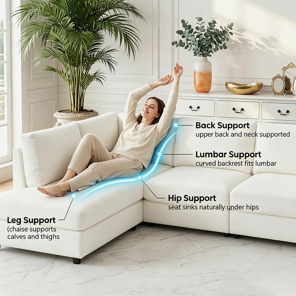 100" Modular Sectional Sofa with Reversible Chaise, Comfy L-Shaped Couch with Deep Seat, Modern Chenille 4-Seater Sectional Couches for Living Room, Apartment, Beige