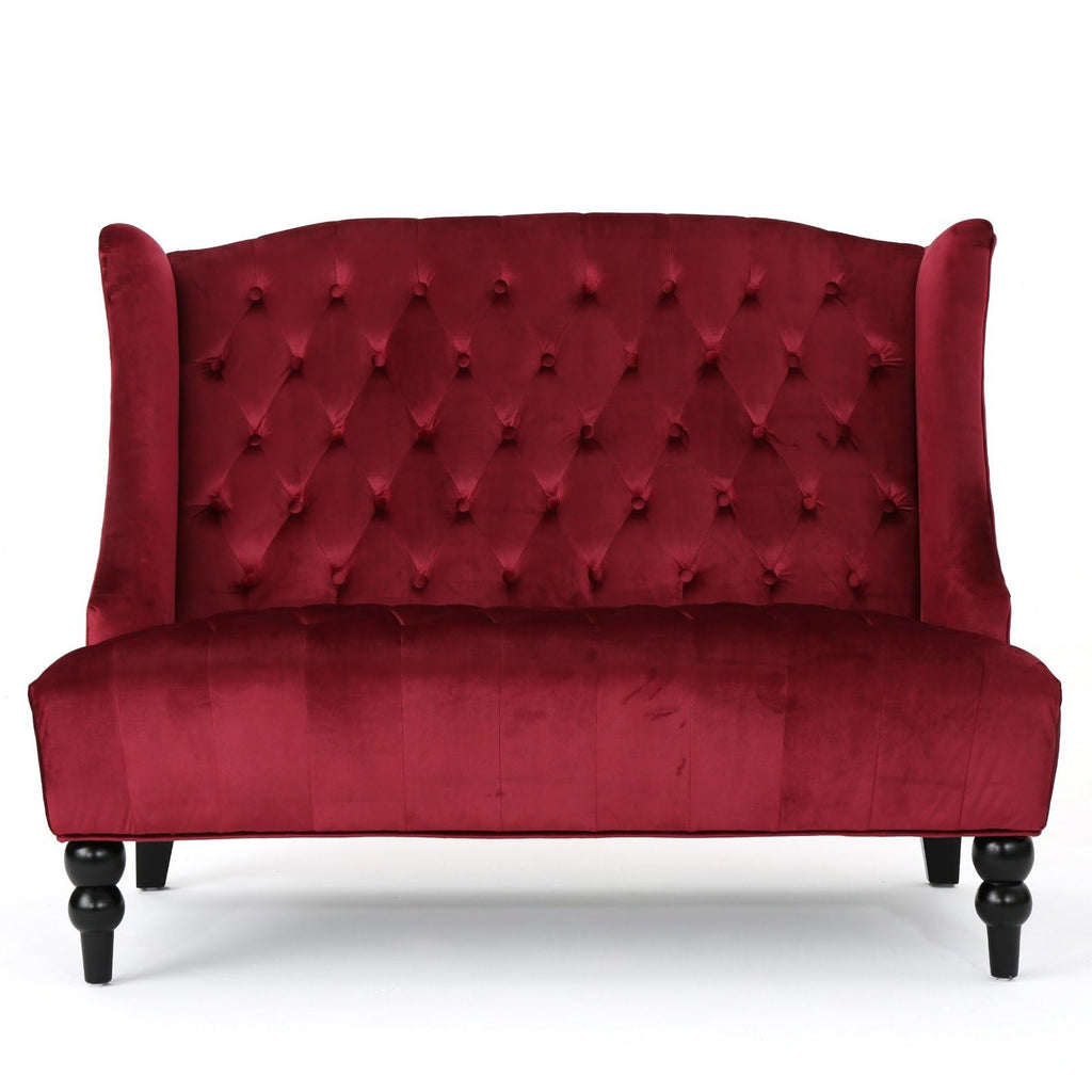 Velvet Loveseat Sofa, 2-Seat Tufted Wingback Couch with Diamond Button Tufting and Turned Legs, Modern Glam Accent Seating for Living Room, Foyer, Entryway, Wine RED