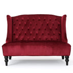 Velvet Loveseat Sofa, 2-Seat Tufted Wingback Couch with Diamond Button Tufting and Turned Legs, Modern Glam Accent Seating for Living Room, Foyer, Entryway, Wine RED