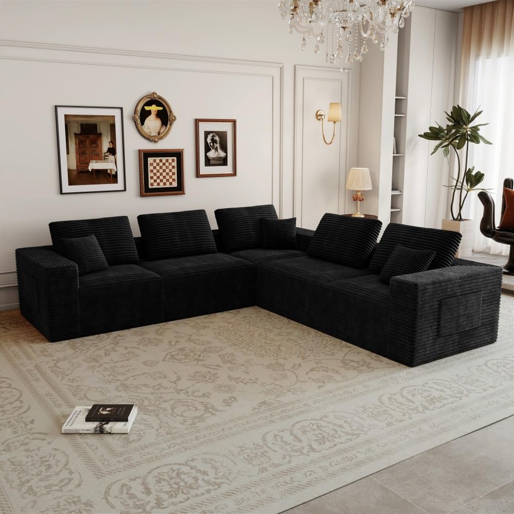 106.30 * 106.30" Modular sectional Sofa seat,Upholstered Compressed Couch for Living Room,Bedroom,Apartment,No Assembly Required,5 PC Free Combination (Black -)