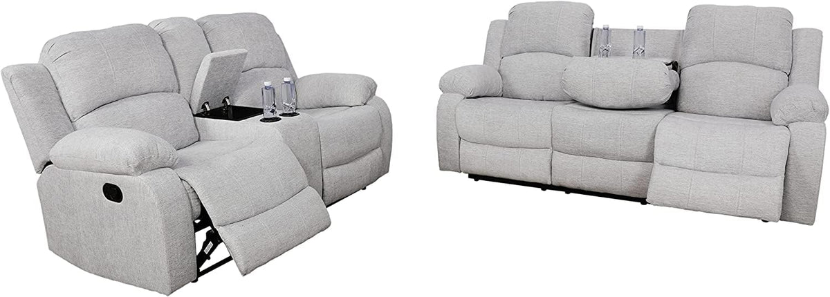 Bonded Leather Living Room Furniture Set Reclining Sofa Set Loveseat Furniture Sets in Living Room Sofa Recliners (3 Pieces, Blue Microfiber)