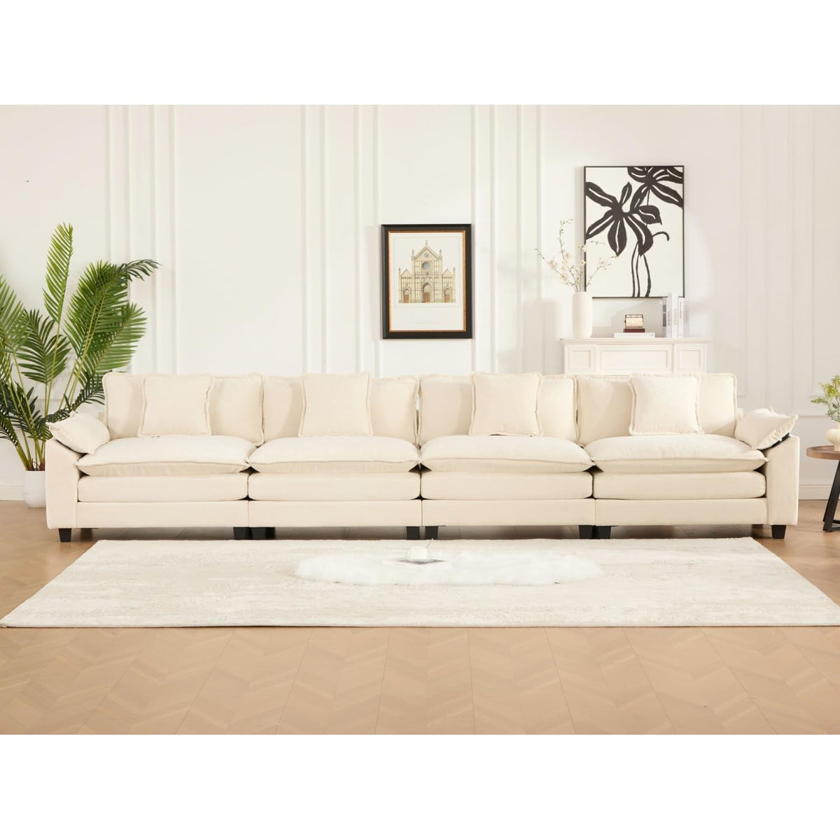 Wider Armrest 3 Seats Modern Sectional Couch Chenille Beige Cloud Comfort Living Room Bedroom Apartment Comfortable Home Decor