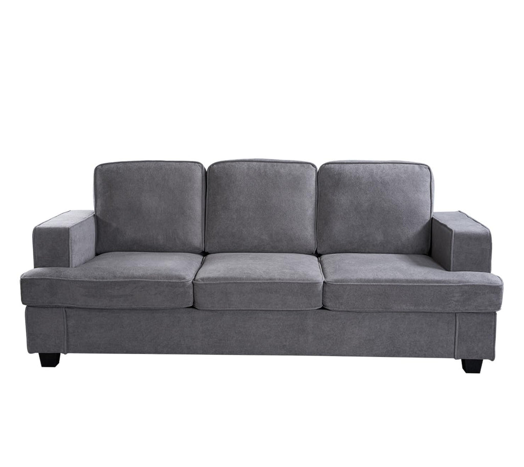 Velvet Sofa, Comfortable 3 Seater Couch with Deep Seating and High Density Foam, Loose Back Cushions, Wide Arms, Livingfor Home, Apartment, Office, Grey EY632