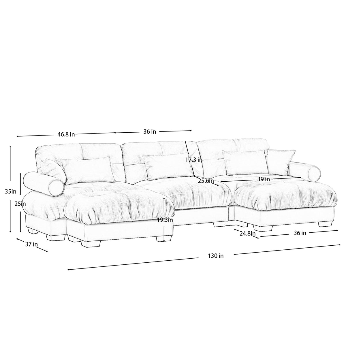 U Shaped Cloud Couches for Living Room Modular Sectional Sofa with Ottomans