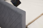 Twin Size Upholstered Daybed with Trundle,USB Port,Side Pockets, V Grained backrest Design,No Box Spring Needed, for Bedroom, Guest Room (Grey, Twin)