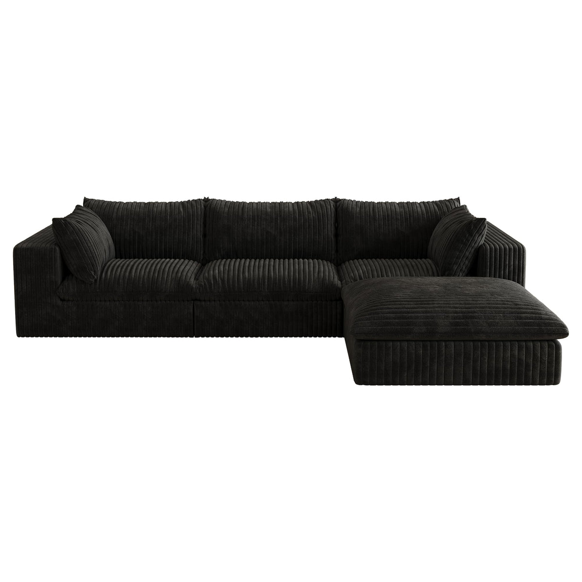 118.2" Cloud Sofa,Corduroy Fabric,Deep Seat Couches,Double Layer Design,Removable Cushion,No Assembly, DIY Combination for Living Room, Bedroom,Conference Room,Apartment,Black