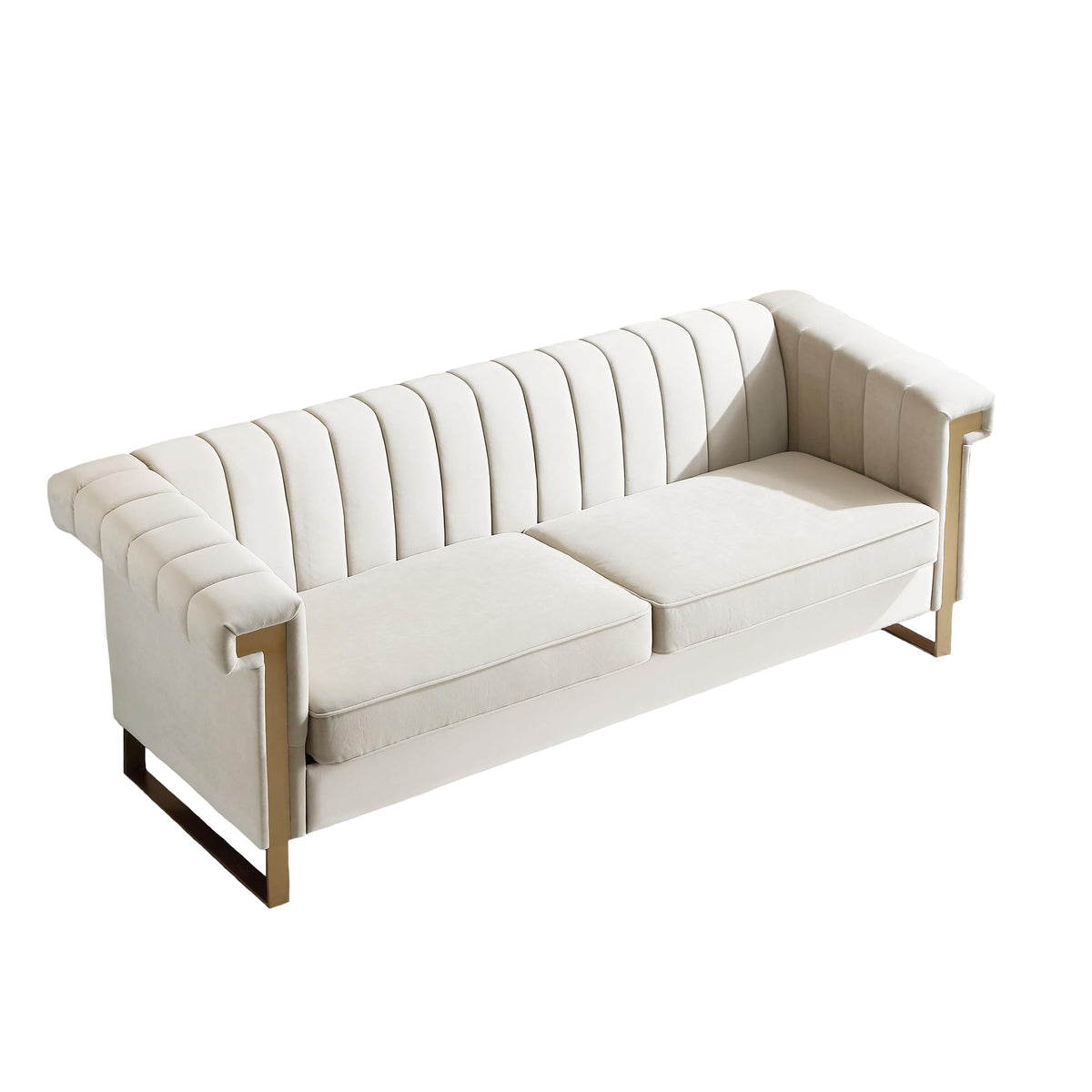 Tomkate 84" Velvet Chesterfield Sofa, Modern 3-Seat Couch with Gold Legs
