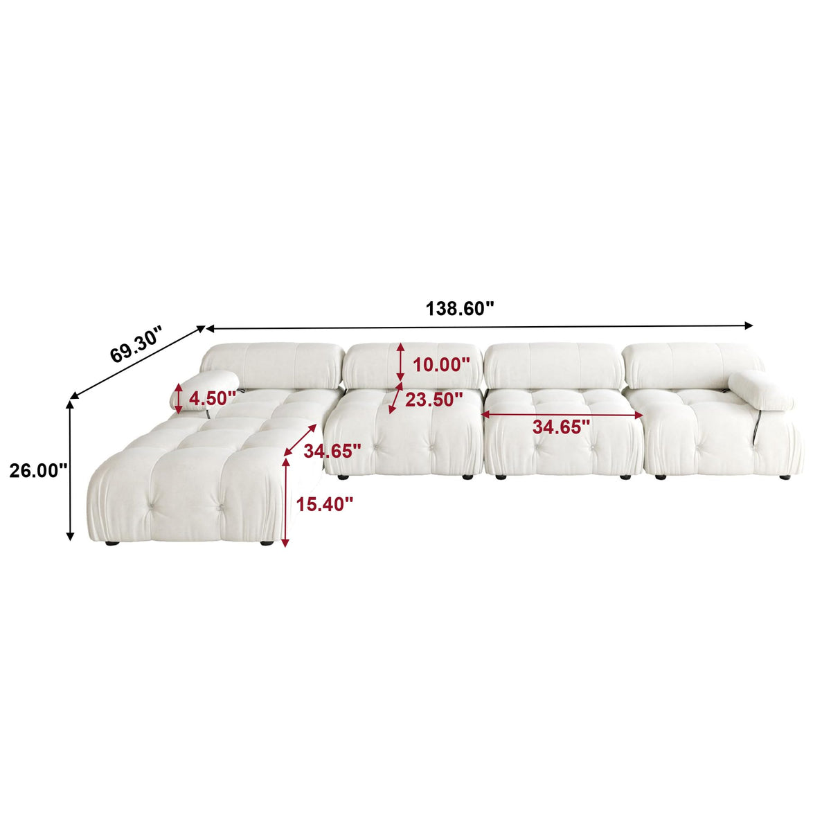 WJShome Modular Sectional Sofa, 103.95 inch Convertible Sofa Couch,L Shaped Velvet Minimalist Couch for Living Room, 4 Seater+1 Ottoman Modern Large Free Combination Sofa (Beige, 5 Seater)