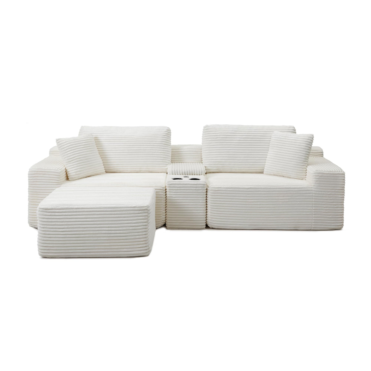 111" L Shape Boneless Couch with Cup Holders & USB Ports, 3 Seater Sectional Modular Couch with Storage Ottoman, Compressed Sofa Boneless Loveseat with for Living Room & Apartment, Jet Black