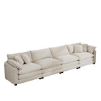 Upholstered 4 Seater Fabric Sofa with Comfortable Back Cushions, Seat Cushions and Pillows, Light Beige Corduroy Sofa, TM388