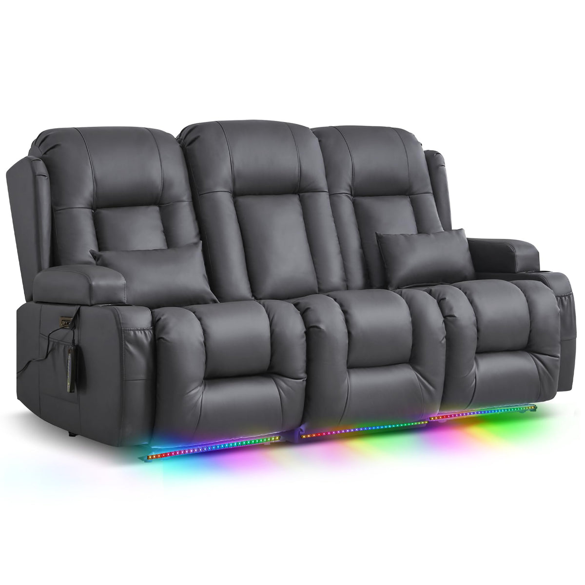 TUNYI Wall Hugger Loveseat Recliner Sofa with Console, Power Reclining Loveseat RV Couch with Massage & Heat/USB/Outlet/Storage/LED Light/Speaker (Blue, 2 Seat with Console)