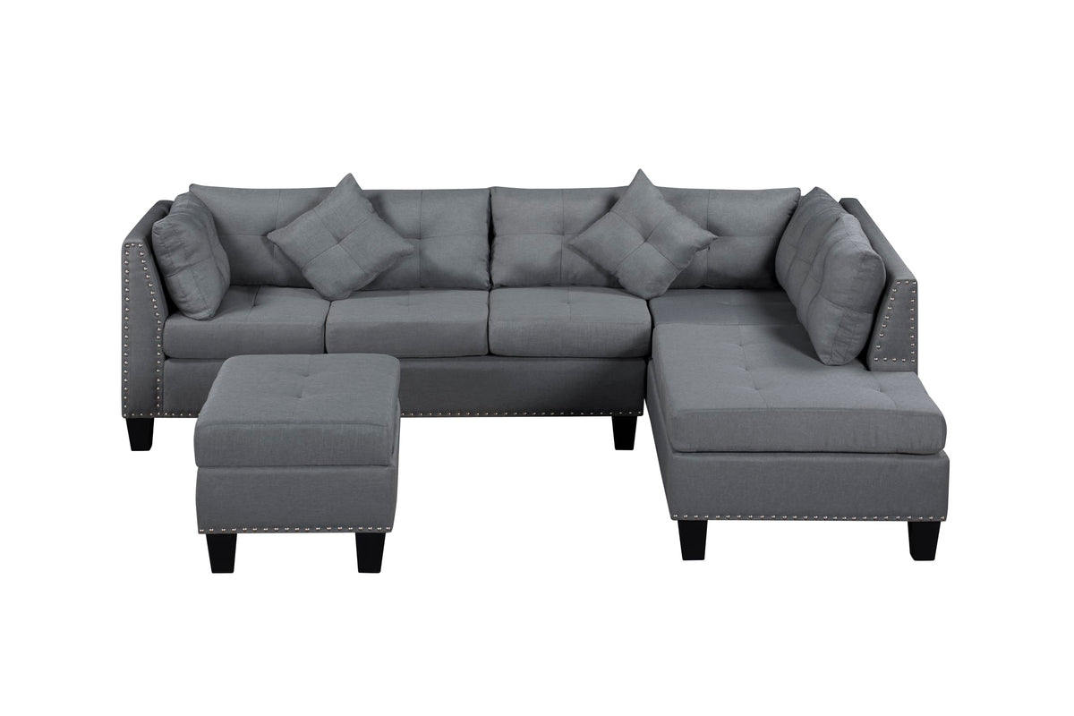 104.5" Upholstered Sofa,Chaise Ottoman, Gray