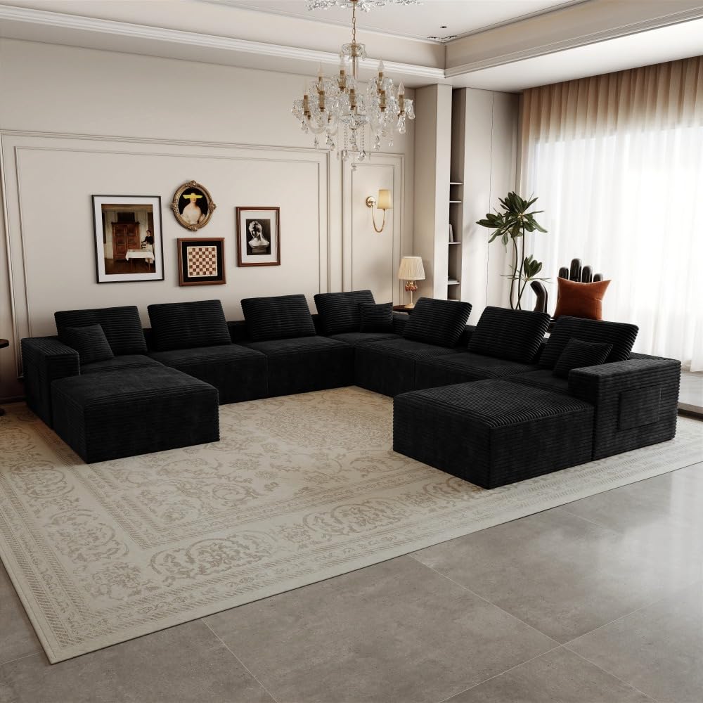 106.30 * 106.30" Modular sectional Sofa seat,Upholstered Compressed Couch for Living Room,Bedroom,Apartment,No Assembly Required,5 PC Free Combination (Black -)
