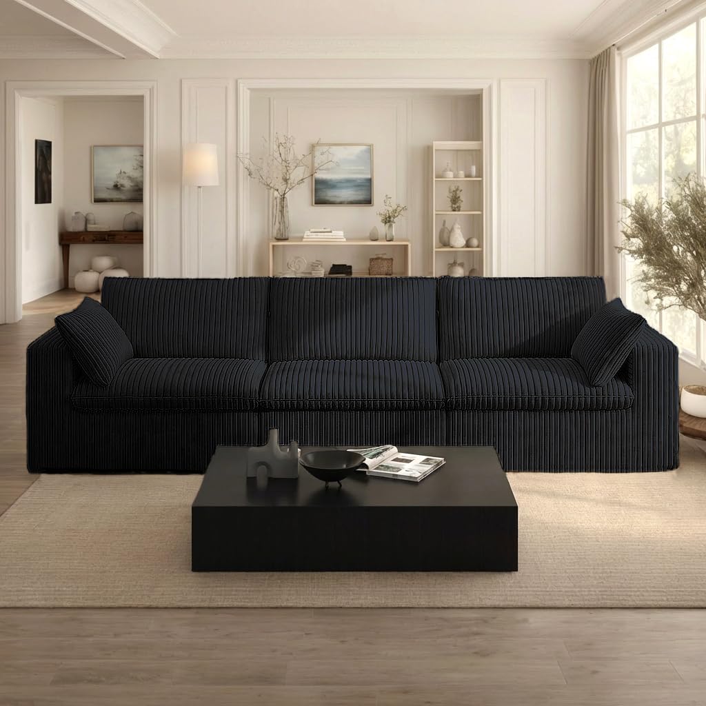 118.2" L‑Shape Modular Cloud Sectional Sofa, 3‑Seater Couch with Ottoman