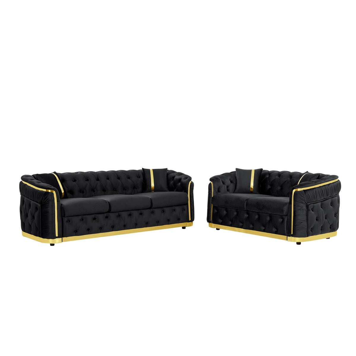 Velvet Chesterfield Sofa Set, 3-Seater and Loveseat