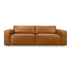 Zion Mid-Century Modern Wide Armrest Comfortable Leather Sofa in Cognac Tan