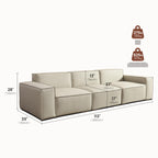 112.6" Modular Vegan Leather Sofa, Scratch-Resistant Deep Seat Couch with Solid Wood Frame, Modern 3-Seater Sectional Sofa for Living Room, Pet-Friendly Upholstered Sofa, Gray
