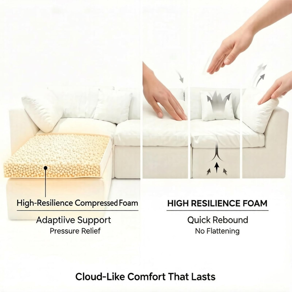 112.5" Modular Sectional Sofa, Chenille L Shaped Cloud Sectional Couch with Movable Ottoman & Deep Seat, 4 Seat Couches with 4 Pillows for Living Room, Apartment, Office, 1200LBS Capacity, Beige