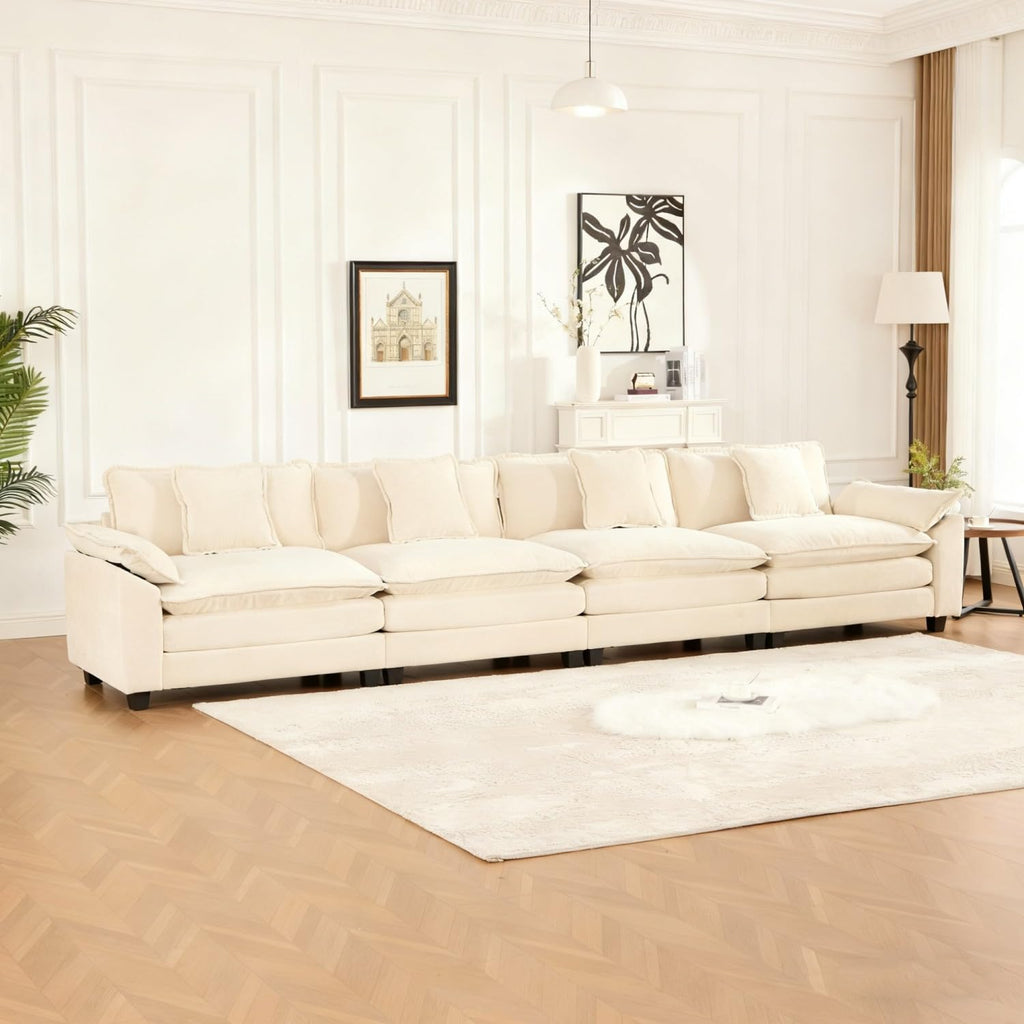 Wider Armrest 3 Seats Modern Sectional Couch Chenille Beige Cloud Comfort Living Room Bedroom Apartment Comfortable Home Decor