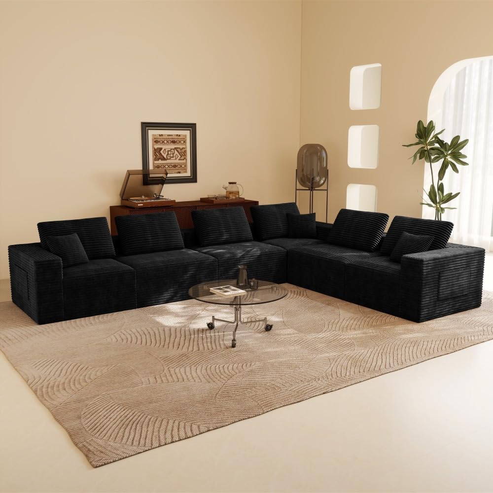 106.30 * 106.30" Modular sectional Sofa seat,Upholstered Compressed Couch for Living Room,Bedroom,Apartment,No Assembly Required,5 PC Free Combination (Black -)