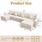 Vipbear 148" Modular Sectional U Shaped Sofa Couches,for Living Room,Oversized Cloud Couch with Movable Ottoman,Comfy Chenille Sofa with Pillow,Side Pockets,Bedroom,Apartment,Beige
