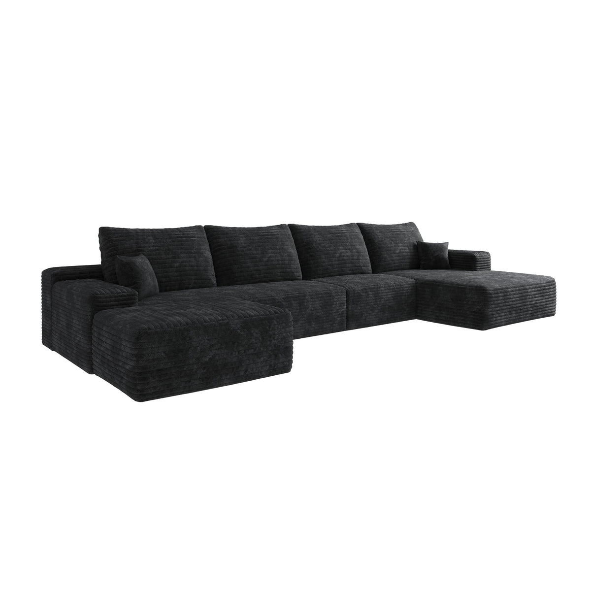 107" Plush Corduroy Deep Seat Chaise Lounge Indoo, Modern Boneless Compressed Floor Sectional Sofa with High-Resilience Foam, Free Combination Modular Cloud Sectional Sofa for Living Room, Black