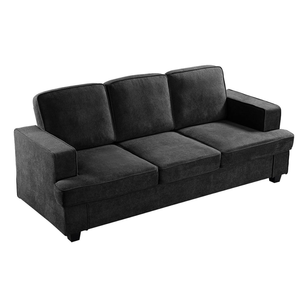 Velvet Sofa, Comfortable 3 Seater Couch with Deep Seating and High Density Foam, Loose Back Cushions, Wide Arms, Livingfor Home, Apartment, Office, Black
