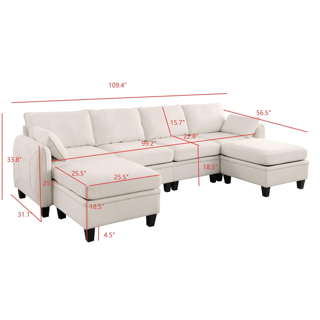 109'' Chenille Modular U Shaped Sectional Sofa DIY Combination 6 Seater Couch with Removable Seat Cushion and Storage Ottomans for Living Room/Apartment
