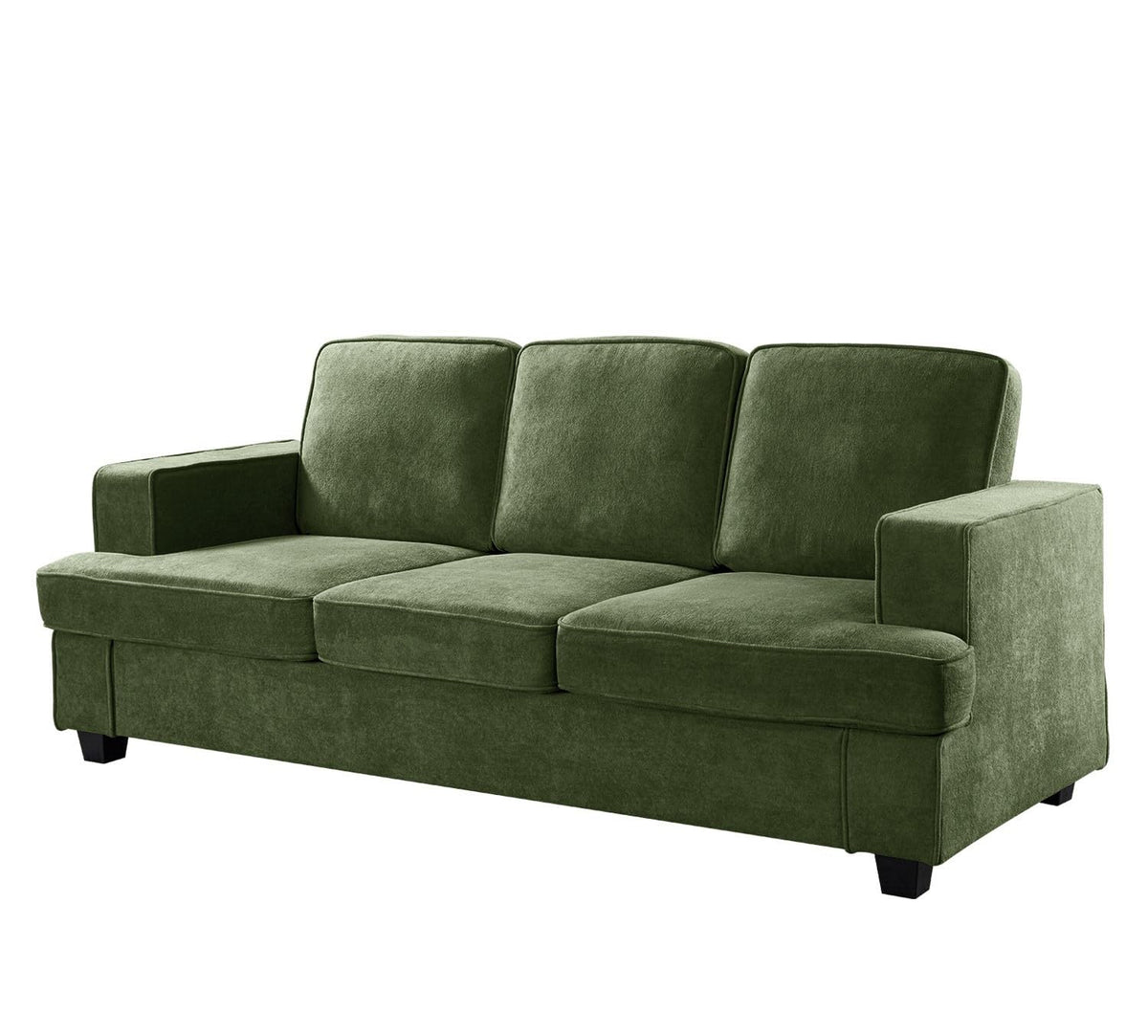 Velvet Sofa, Comfortable 3 Seater Couch with Deep Seating and High Density Foam, Loose Back Cushions, Wide Arms, Livingfor Home, Apartment, Office, Green